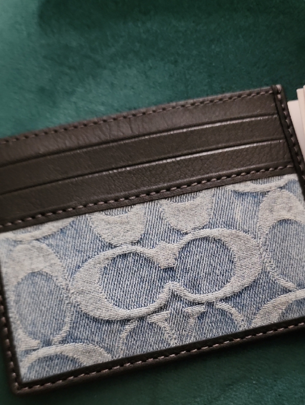 Coach Light Indigo Denim & Black Leather Slim Card Case - Picture 2 of 5
